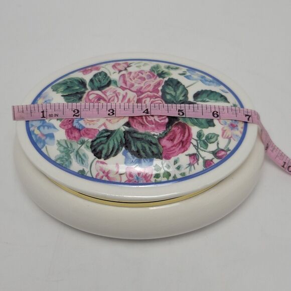 PS 1998 Vintage Floral Porcelain Ceramic Ova Trinket Box Music Jewelry Case - Picture 7 of 12